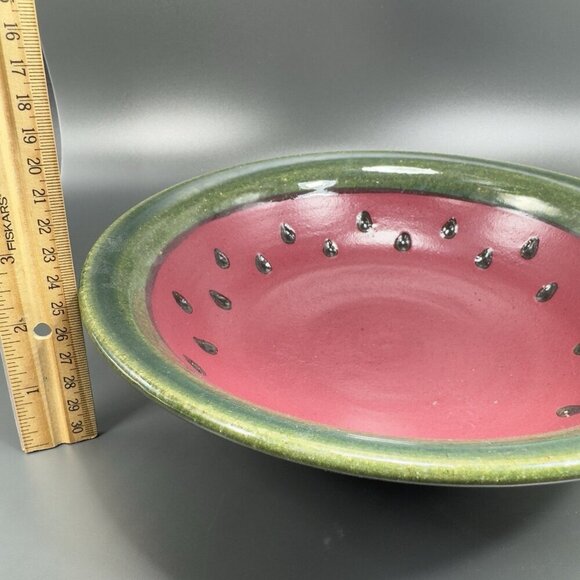 Hand Made Studio Art Pottery Deep Dish Bowl Watermelon Shaped Artist Signed VTG - Picture 3 of 15
